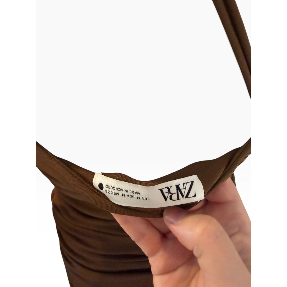 Zara Brown Ruched One Shoulder Cut Out Mini Dress Womens Medium Club Going Out - Picture 5 of 7